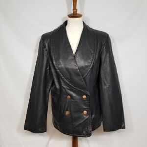 VTG 90's Wilsons Genuine Leather Women's Lg Black Vintage Gold Button Up Jacket